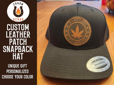 Don't Panic It's Organic Marijuana Leather Patch Trucker Hats - Classic Colors - Trucker Hat - Charm and Char